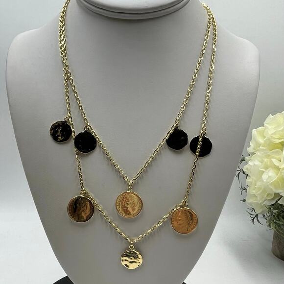 Bellezza Itaor Gold Plated Double Strand Italina 100 Lira Coin Necklace - Picture 1 of 11